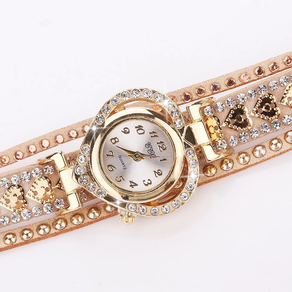 Fashion Rhinestone Heart Dial Women Watches Long Velvet Band Wristwatch