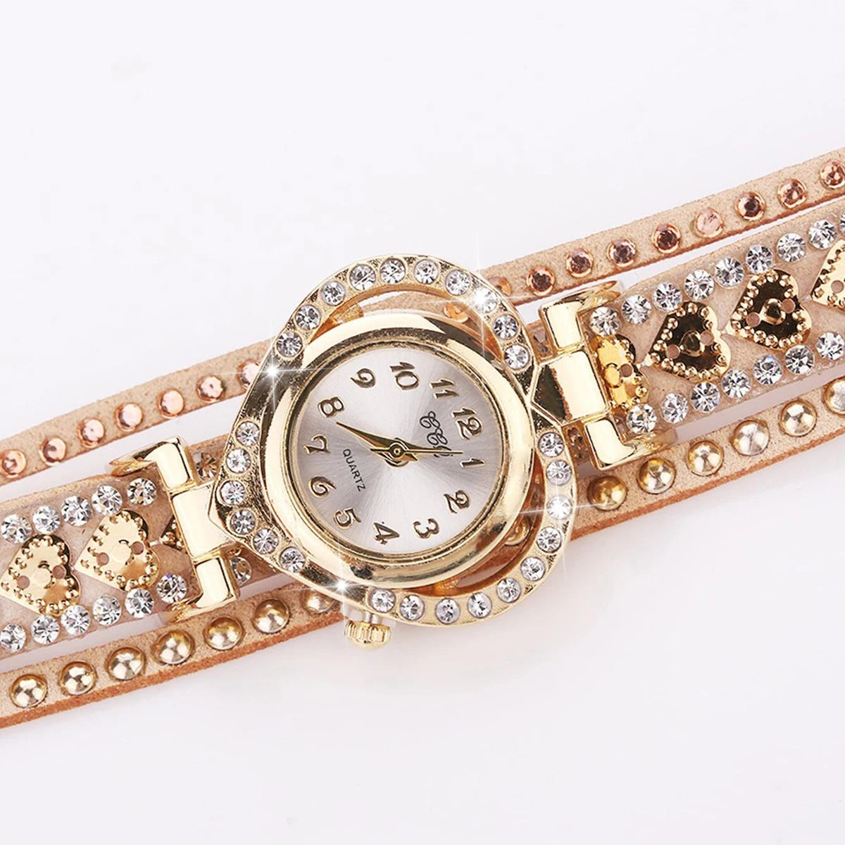 Fashion Rhinestone Heart Dial Women Watches Long Velvet Band Wristwatch