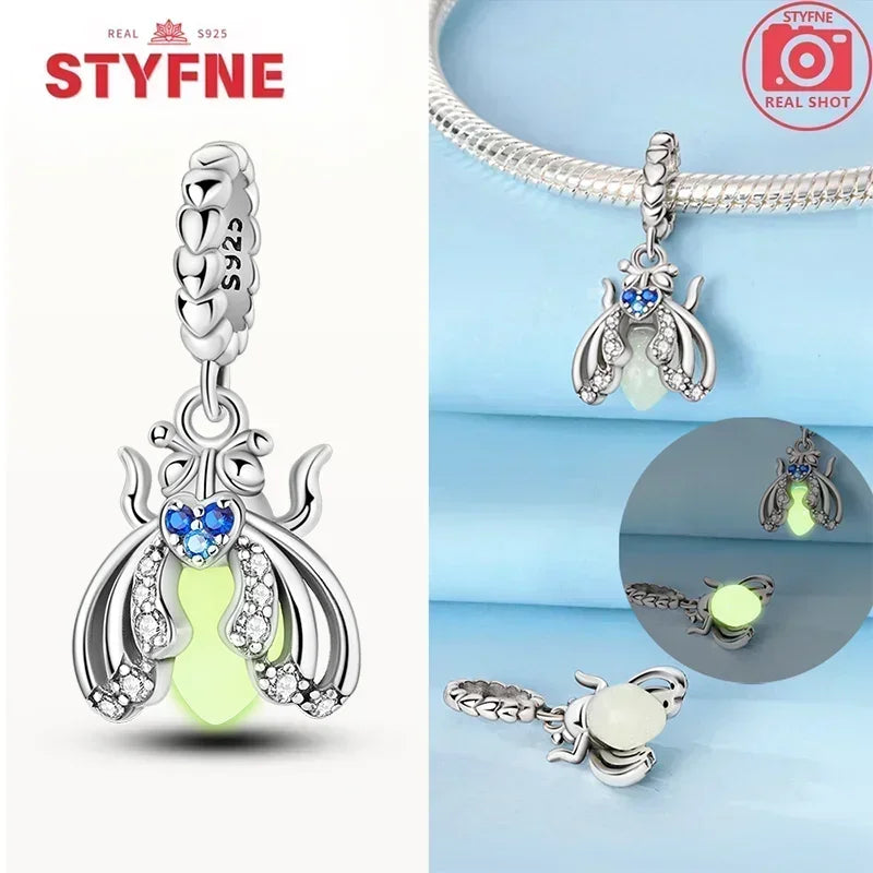 S925 Silver Glow-in-the-dark Firefly Charm Pendant Fit Original Charms Bracelet Gift Beads for Women Diy Fine Jewelry Gifts