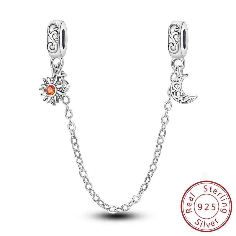 Safety Chain Charms Fit Original 925 Sterling Silver Charms Beads Moon Star Butterfly Heart Safety Chain for Women Jewelry Gift