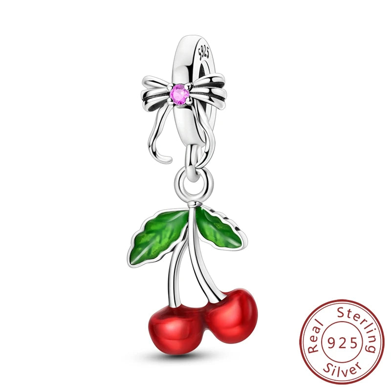 New 925 Sterling Silver Charms Bead Red Cherry Strawberry Love Heart Charm Fit Original Bracelet Pendant DIY Jewelry For Women