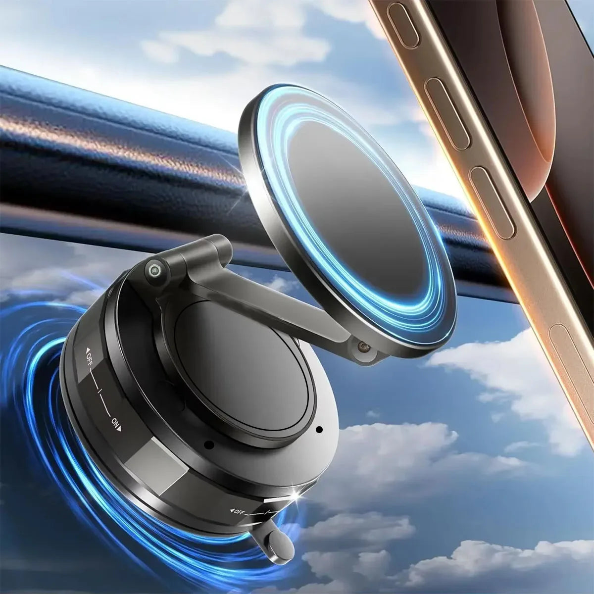 Upgraded Aluminum Alloy Vacuum Magnetic Car Phone Holder with 360° Rotation & Foldable Design Strong Magnetic Absorption