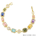 ZHUKOU 18K Golden Plated Spliced Colorful CZ Gemstone Bracelet Necklace With Hip Hop Style Unisex Couple Jewelry：VL561 VL562