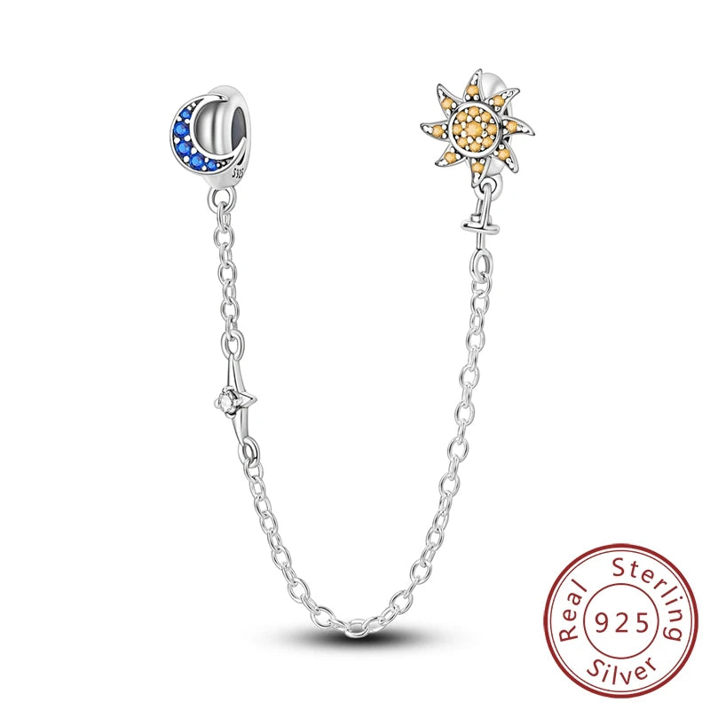 Safety Chain Charms Fit Original 925 Sterling Silver Charms Beads Moon Star Butterfly Heart Safety Chain for Women Jewelry Gift