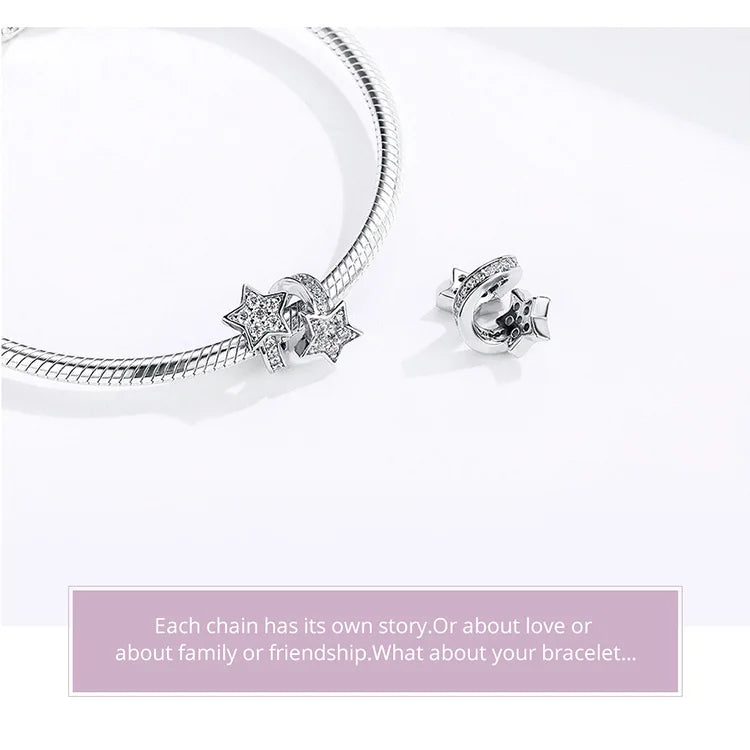 BISAER 925 Sterling Silver Charm Ocean Style Fish Dolphin Mermaid Shell Blue CZ Bead For Necklace&Bracelet DIY Fine Jewelry Gift