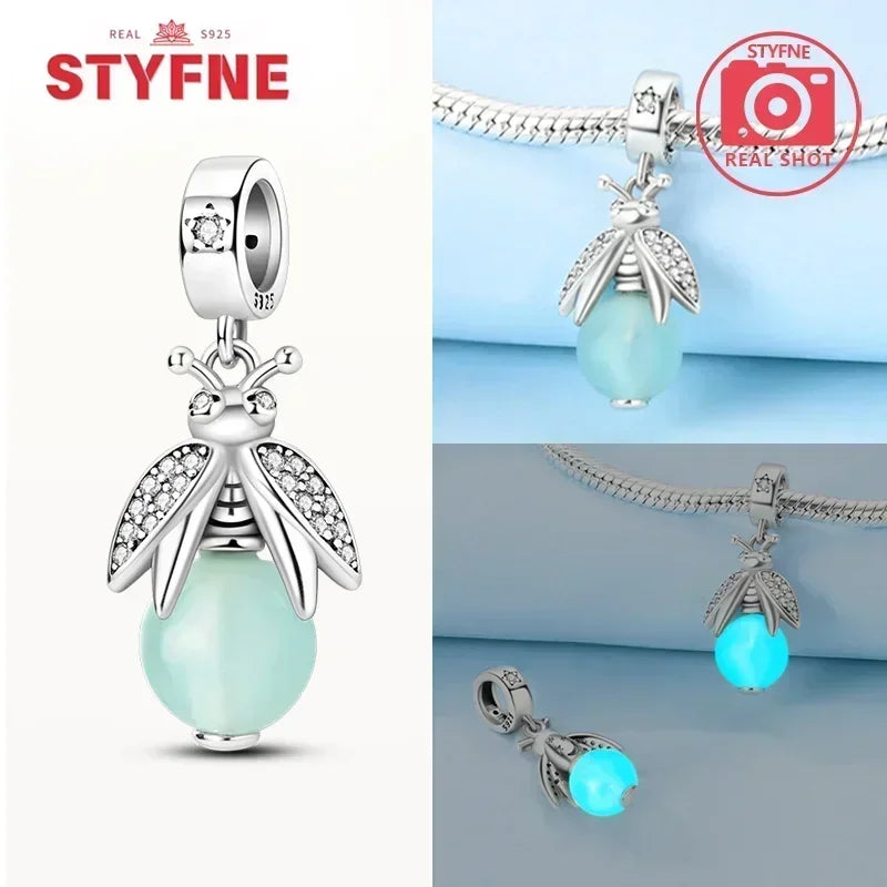 S925 Silver Glow-in-the-dark Firefly Charm Pendant Fit Original Charms Bracelet Gift Beads for Women Diy Fine Jewelry Gifts