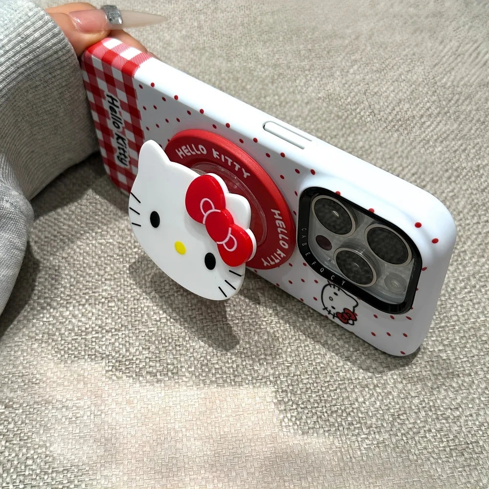 Cute Cartoon Magnetic Holder Magsafe Wireless Charge Phone Case For iPhone 17 16 15 14 13 Pro Max Sanrio Hello Kitty Cover