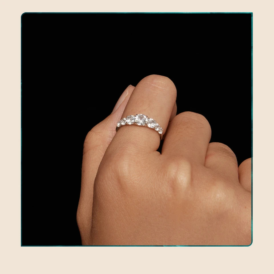 Bamoer Moissanite Ring Heart Setting D Color VVS1 EX Lab Diamond Ring 925 Sterling Silver for Women Engagement Wedding Jewelry