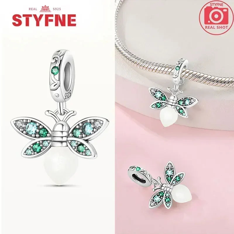 S925 Silver Glow-in-the-dark Firefly Charm Pendant Fit Original Charms Bracelet Gift Beads for Women Diy Fine Jewelry Gifts