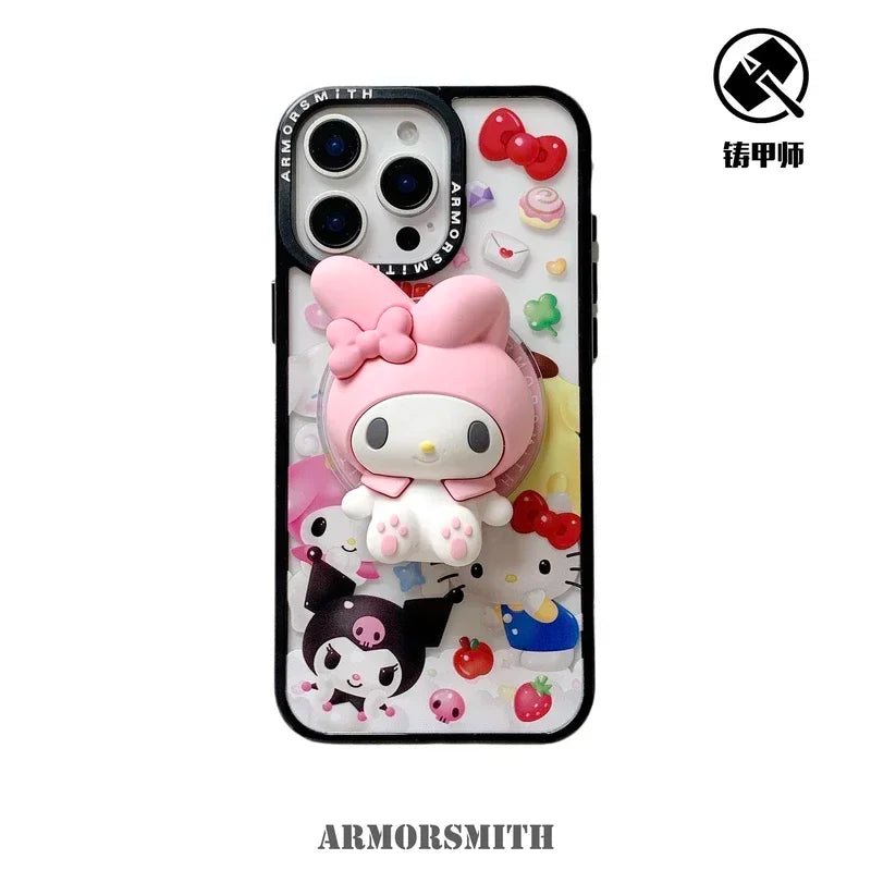 Magnetic Holder Magsafe Wireless Charge Phone Case For iPhone 16 15 14 13 12 11 Pro Max Sanrio Hello Kitty Kuromi Melody Cover