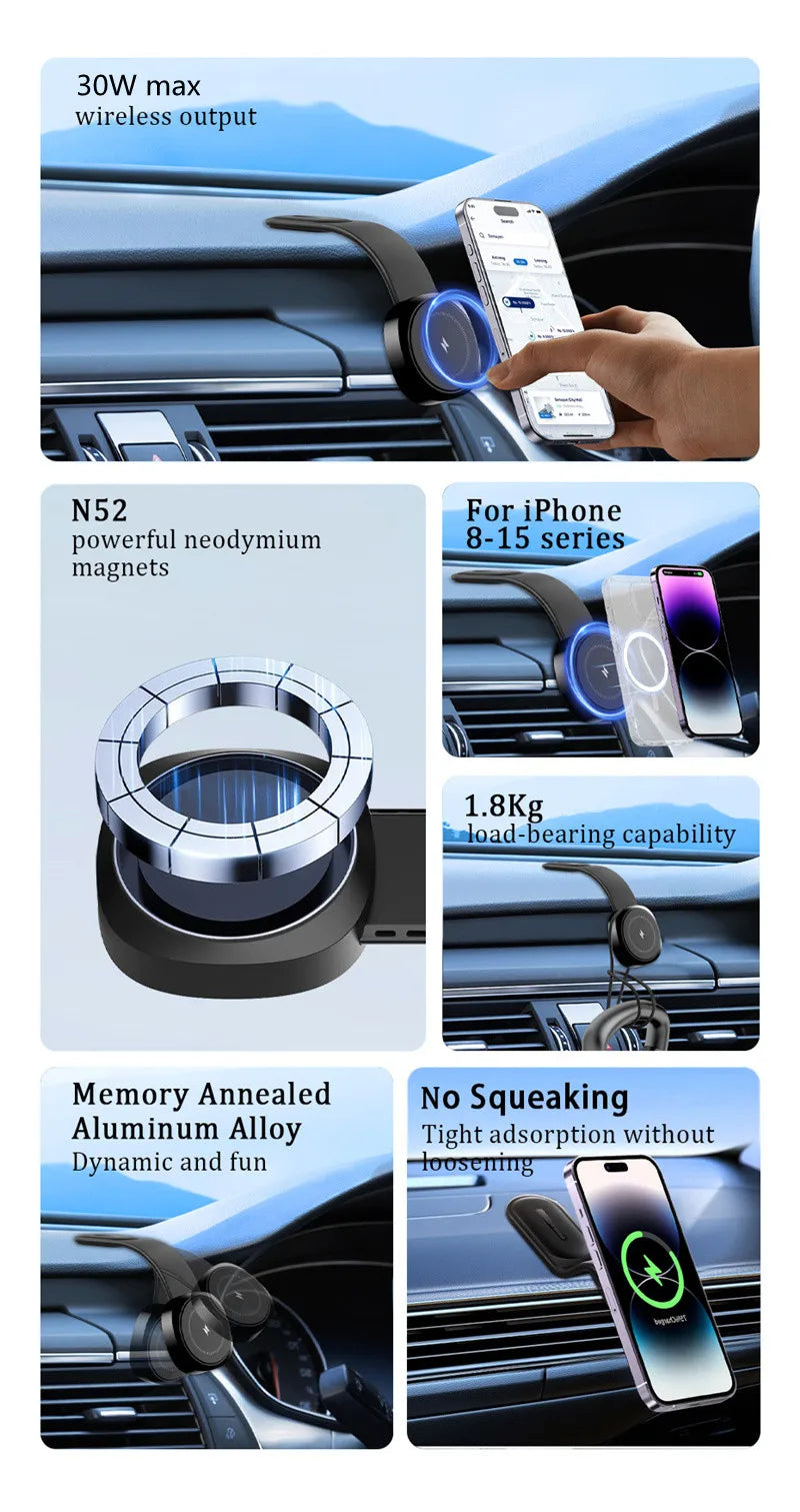 Magnetic Car Wireless Charger Fast Charging Car Phone Holder Center Control Screen Dashboard for iPhone 15 14 13 12 Pro Max Mini
