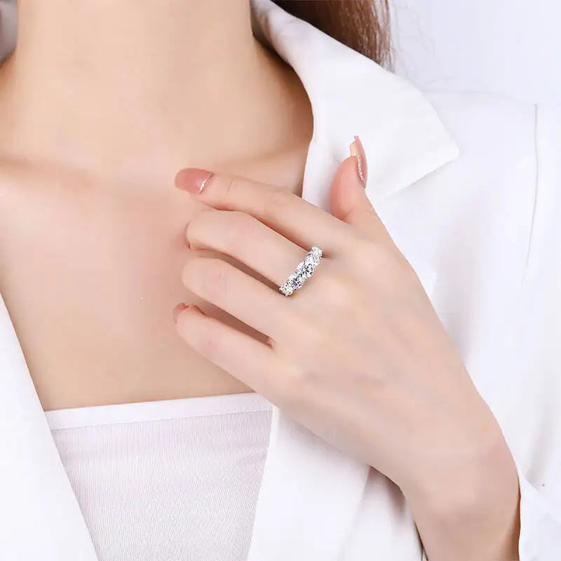 3.6CT All Moissanite Rings For Women 5 Stones Sparkling Dia Wedding Band 100% Sterling Silver Jewelry