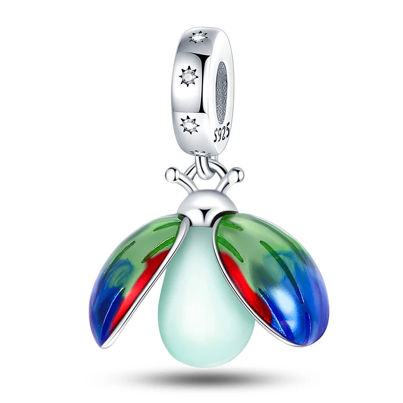 Hot Sale silver-plated Glow in the dark Firefly Honeybee Star Charms Beads Fit Qikaola Original Bracelets Fine DIY Jewelry Gift