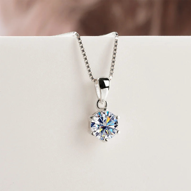 JoyceJelly 1 CT Real Moissanite Pendant Necklace For Women Royal Blue Color Moissanite 925 Sterling Silver Wedding Fine Jewelry