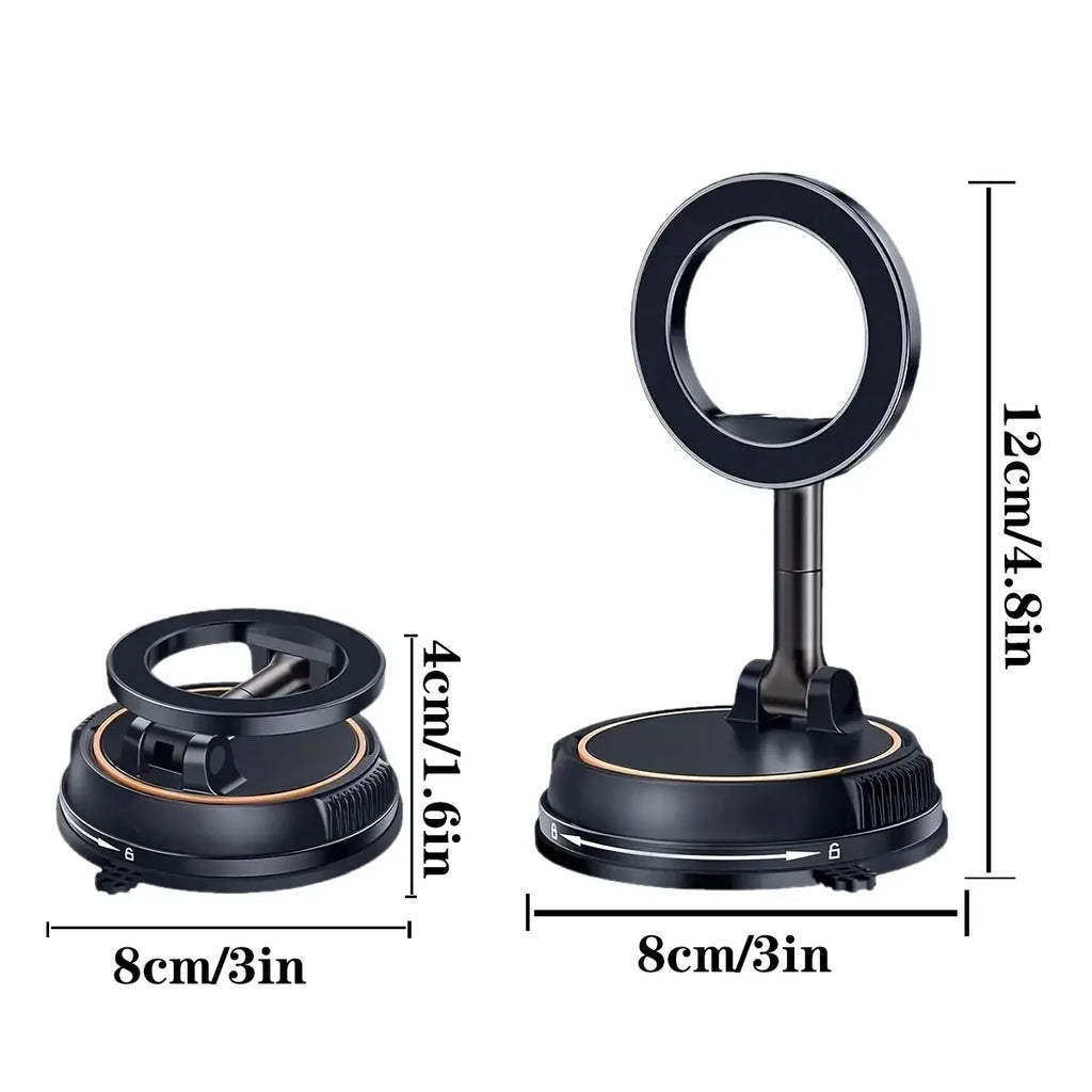 Upgraded Aluminum Alloy Vacuum Magnetic Car Phone Holder with 360° Rotation & Foldable Design Strong Magnetic Absorption