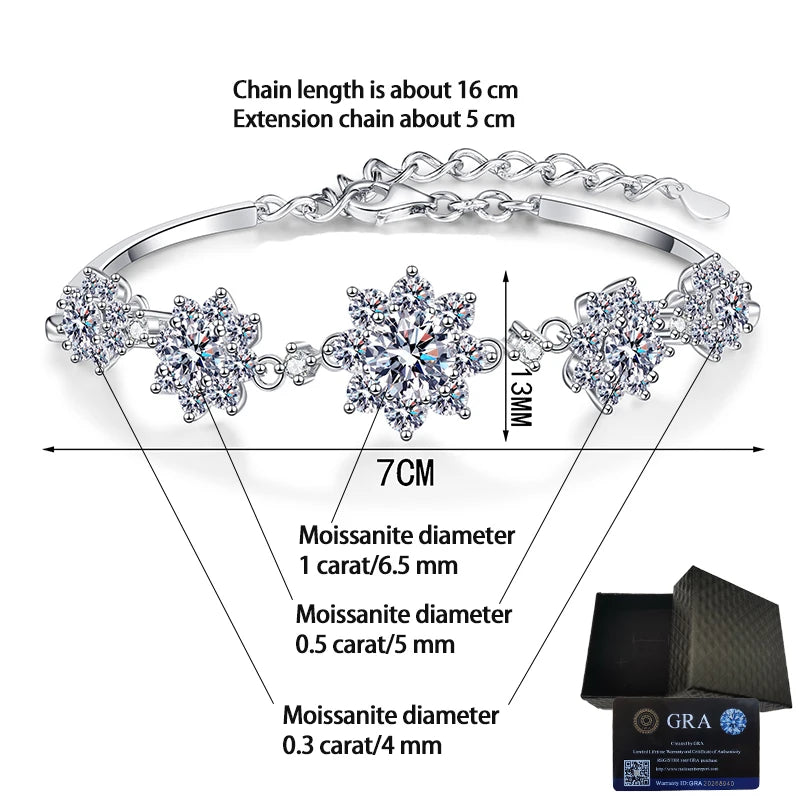 925 Silver 2.6 Carat Moissanite Bracelet Fashion Flower Style Sparkling Gorgeous Jewelry Gift Suitable for Wedding Mother's Day