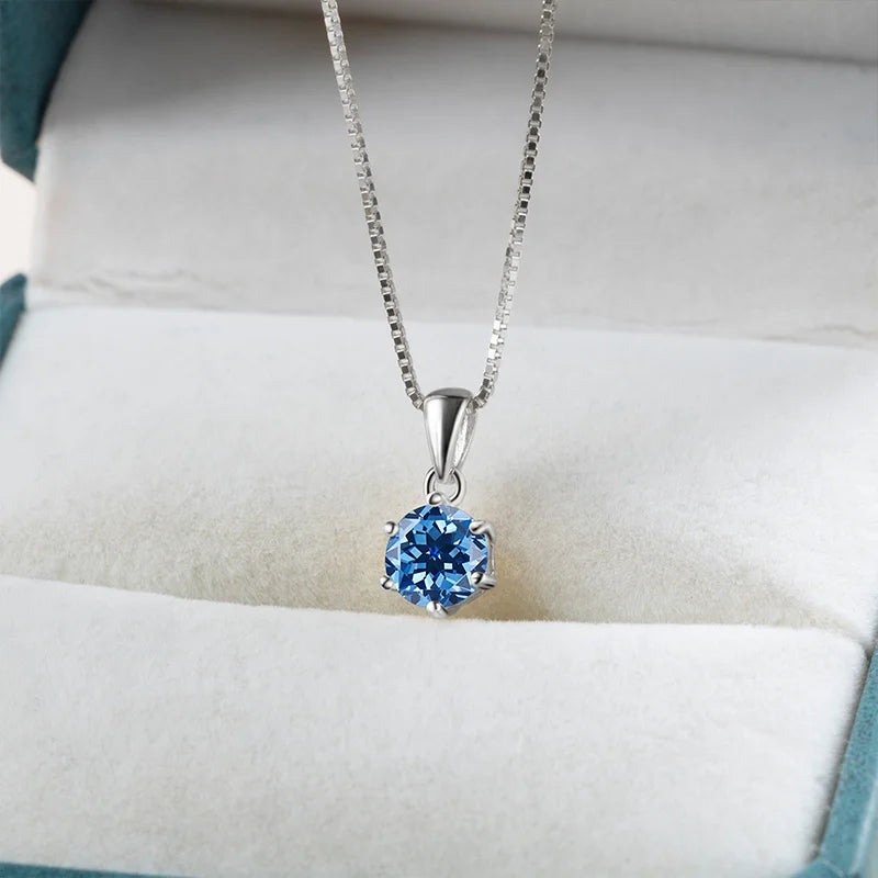 JoyceJelly 1 CT Real Moissanite Pendant Necklace For Women Royal Blue Color Moissanite 925 Sterling Silver Wedding Fine Jewelry