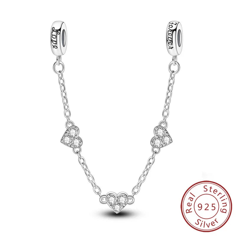 Safety Chain Charms Fit Original 925 Sterling Silver Charms Beads Moon Star Butterfly Heart Safety Chain for Women Jewelry Gift