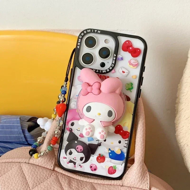 Magnetic Holder Magsafe Wireless Charge Phone Case For iPhone 16 15 14 13 12 11 Pro Max Sanrio Hello Kitty Kuromi Melody Cover