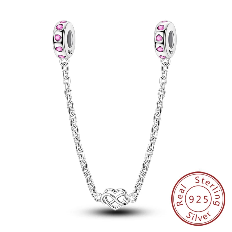 Safety Chain Charms Fit Original 925 Sterling Silver Charms Beads Moon Star Butterfly Heart Safety Chain for Women Jewelry Gift